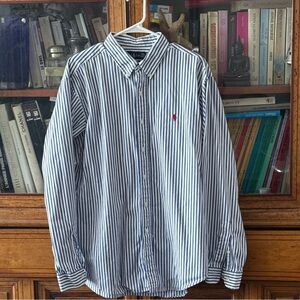 Men shirt button down Ralph Lauren XL long sleeve White Blue